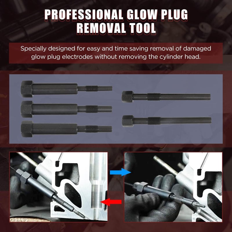 Fxsomgt Glow Plug Removal Tool Kit - 22PCS Glow Plug Electrodes Removal Tool Set Automotive Replacement Fuel Glow Plug Kits for M8 & M10 Glow Plug Removal Puller Heater Element Drilling Tapping Extractor Kit - Image 4